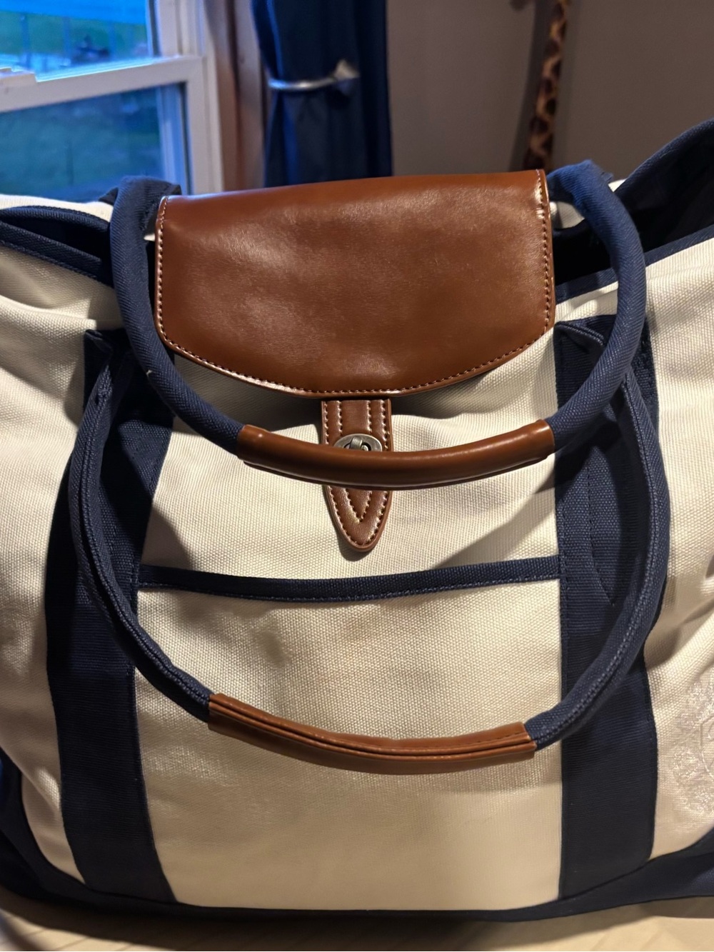 Cutter & Buck Navy, Cream and Brown Canvas Tote